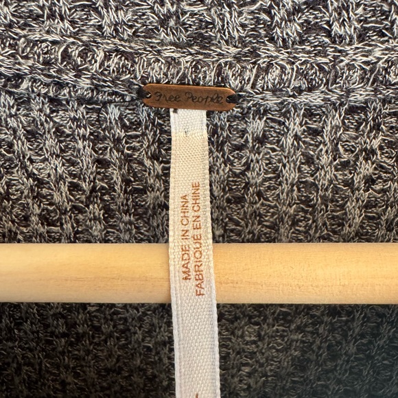 Free People Black and White Waffle Knit Sweater with Lace Up Detail Sleeves - Picture 4 of 7